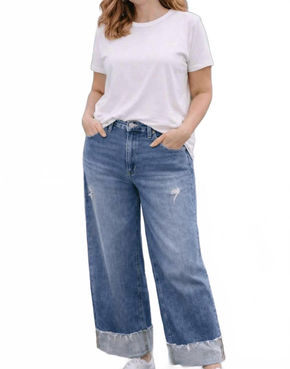 NEW FLYING MONKEY backroad cuffed baggy wide leg jean in blue stream